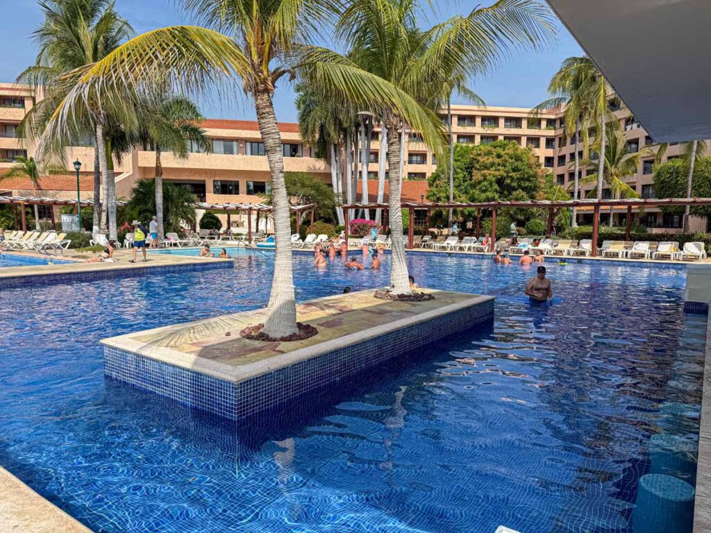 The main swimming pool at the family-friendly Barcelo Huatulco all-inclusive resort in Mexico.