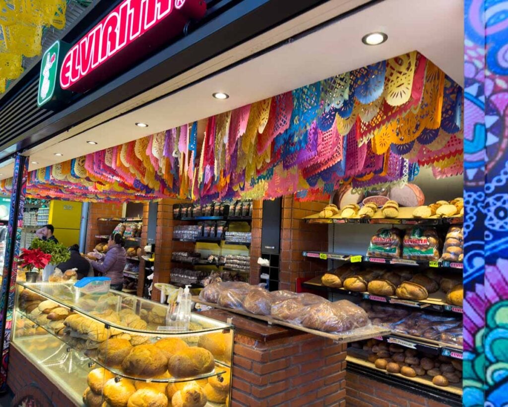 a colorful bakery at the Mercado 20 de Noviembre in Oaxaca, Mexico.