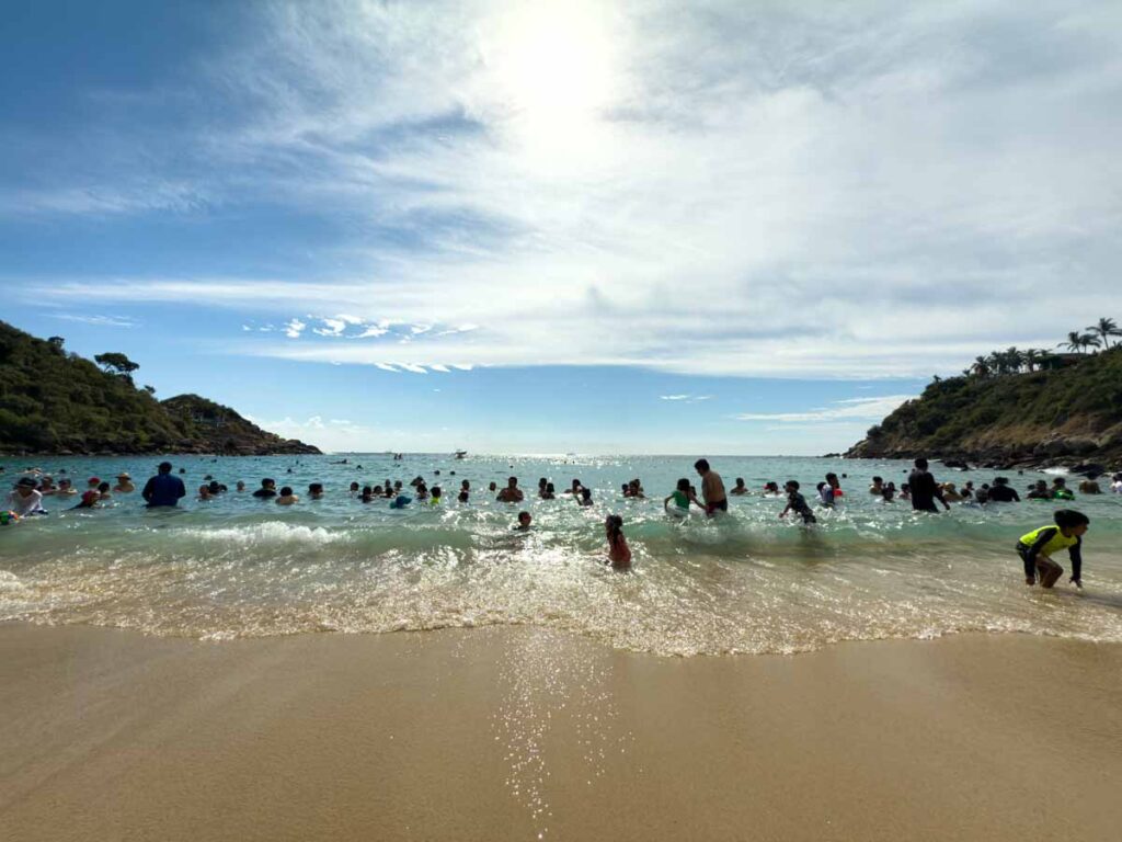 Playa Carrizalillo is very busy during the Christmas season.