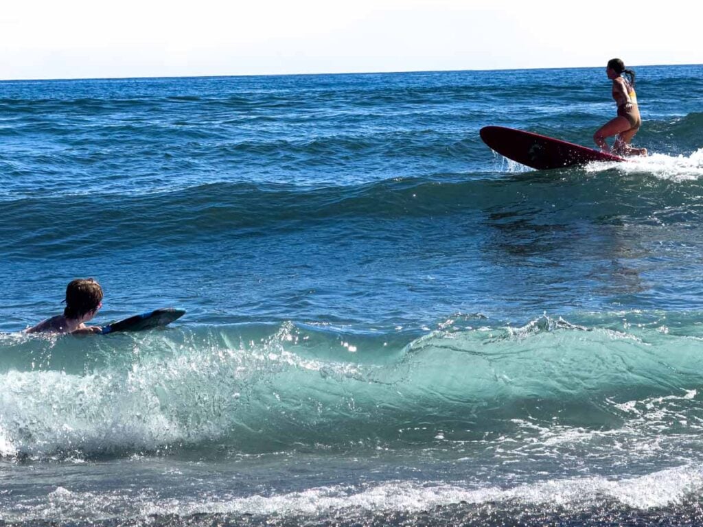 A 9-year old boy tried boogie boarding at Honoli'i Beach Park on the Big Island.