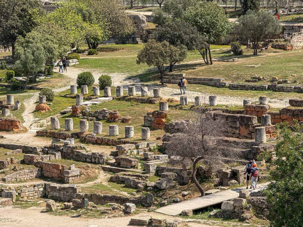 An aerial view of the Ancient Greek Agora in Athens, Greece.