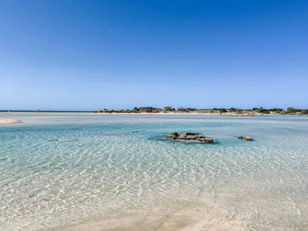 The deep turquoise water at Elafonisi Beach is very calm, making at an ideal beach for families on Crete.