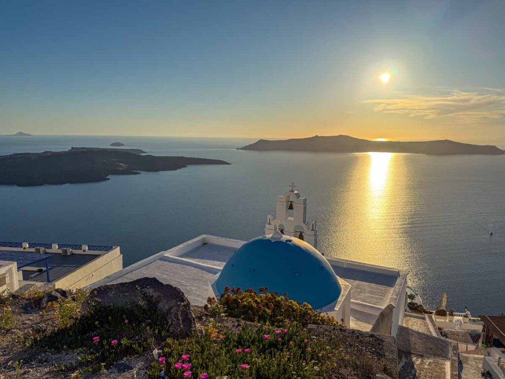 The famous Three Bells of Fira are amazing at sunset.