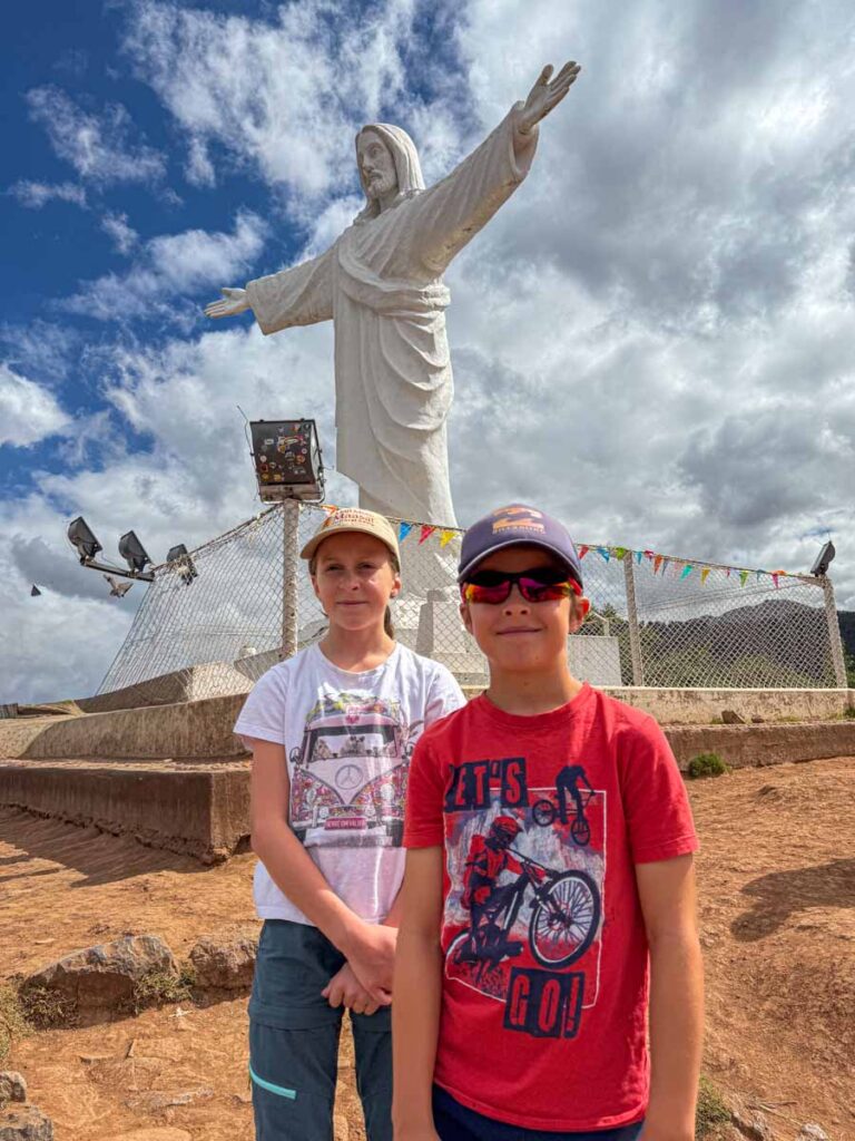 The Brewer kids visit Cristo Blanco while acclimatizing to the altitude on a family trip to Cusco, Peru.