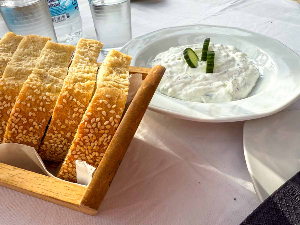 Kid-friendly greek food - Bread and tzatziki.