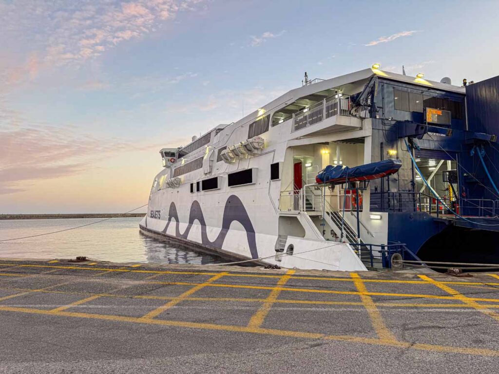 Our high speed catamaran from Crete to Santorini at sunrise.