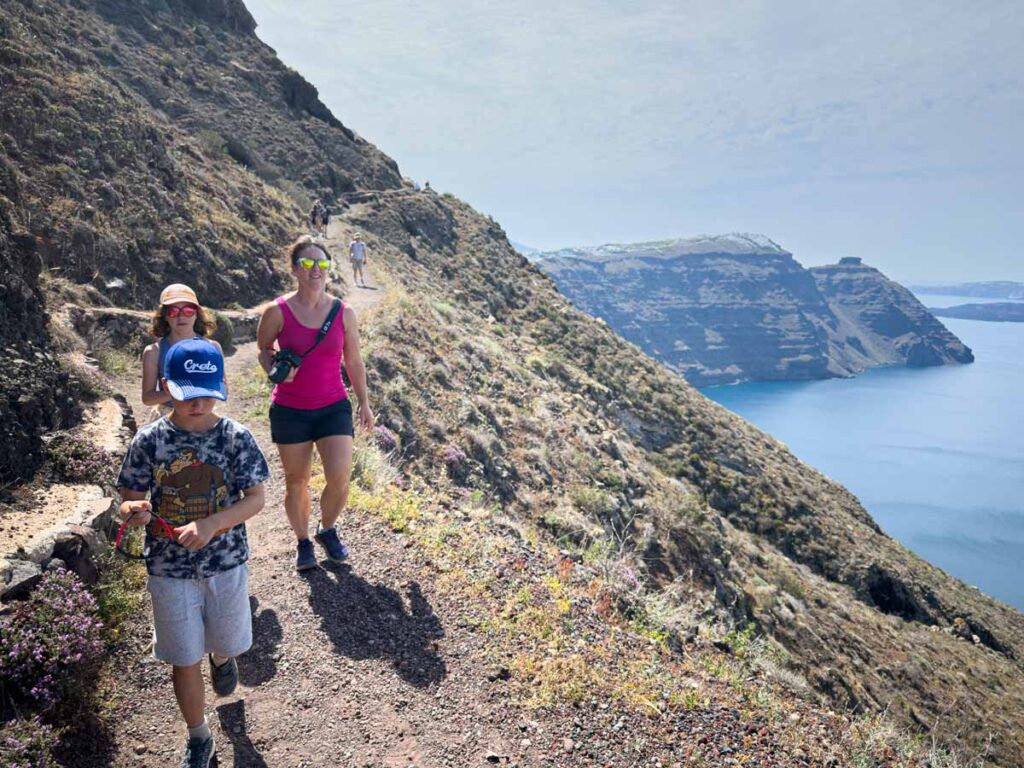 Celine Brewer enjoys a family hike between Fira and Oia while on a family trip to Santorini, Greece.