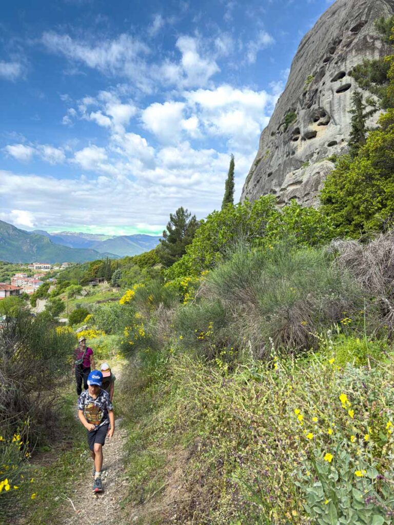 The Brewer family enjoys a family hike near Kalabaka, Greece.