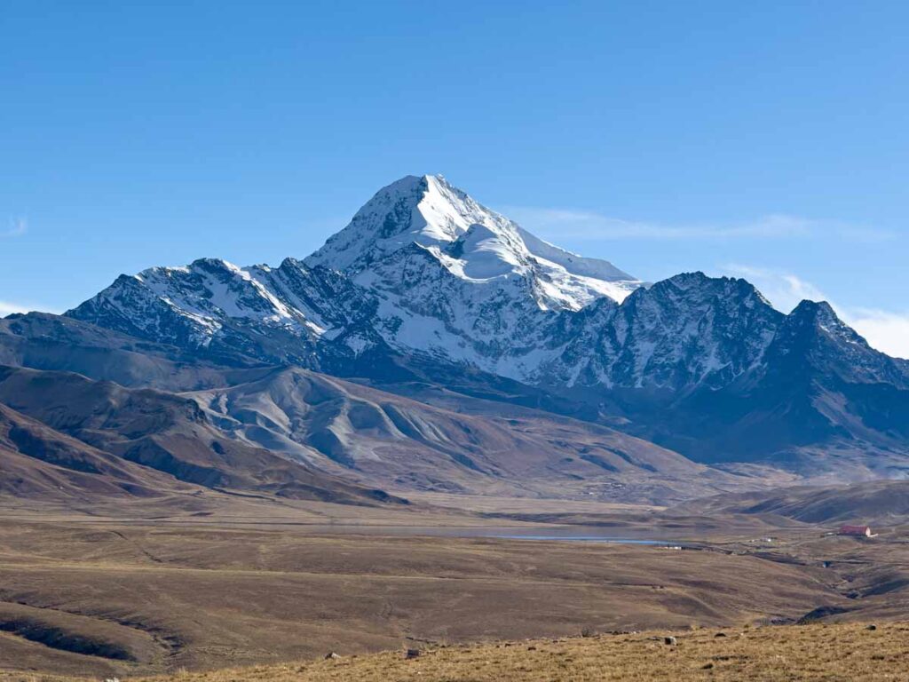 Snow capped mountains outside La Paz, Bolivia.