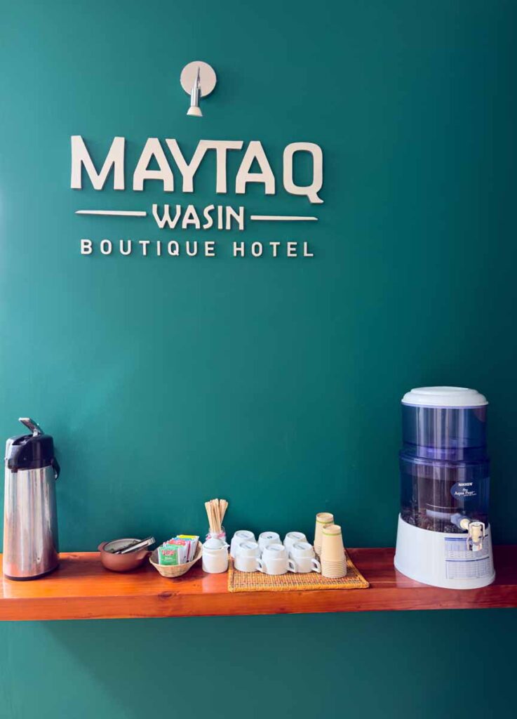 The hot and cold beverage station at the Maytaq Wasin Hotel in central Cusco, Peru.