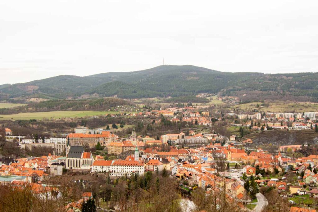 View of Cesky Krumlov from the kid-friendly Krizova Hora hike.