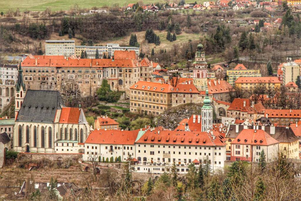 View of Cesky Krumlov from the kid-friendly hike to Krizova Hora.