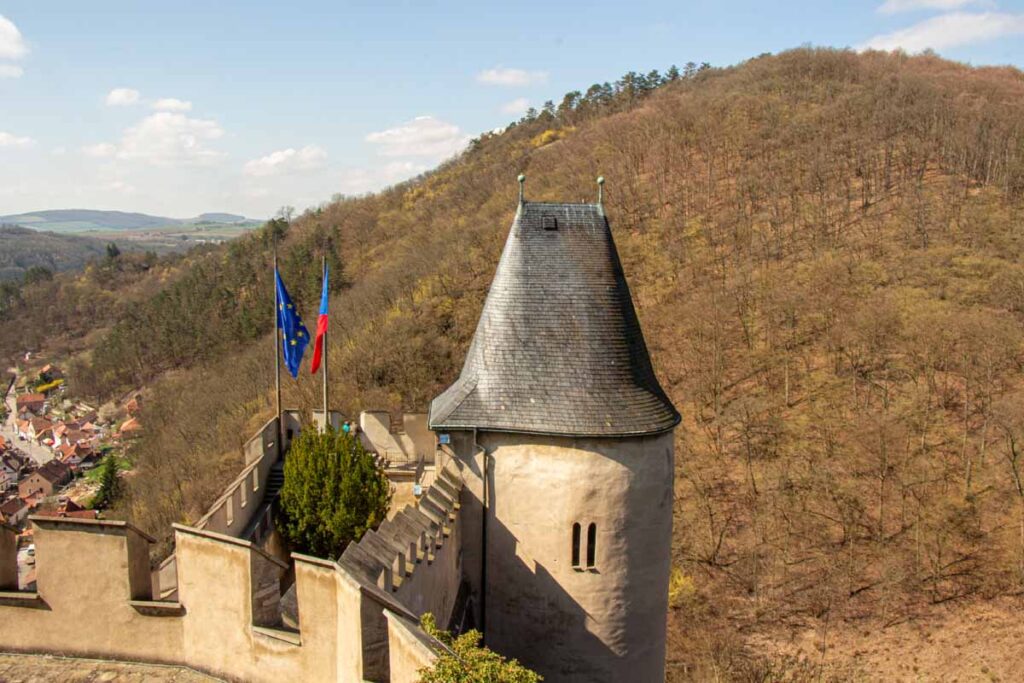 The exterior of the Karlstejn Castle in the Czech Republic, near Prague.