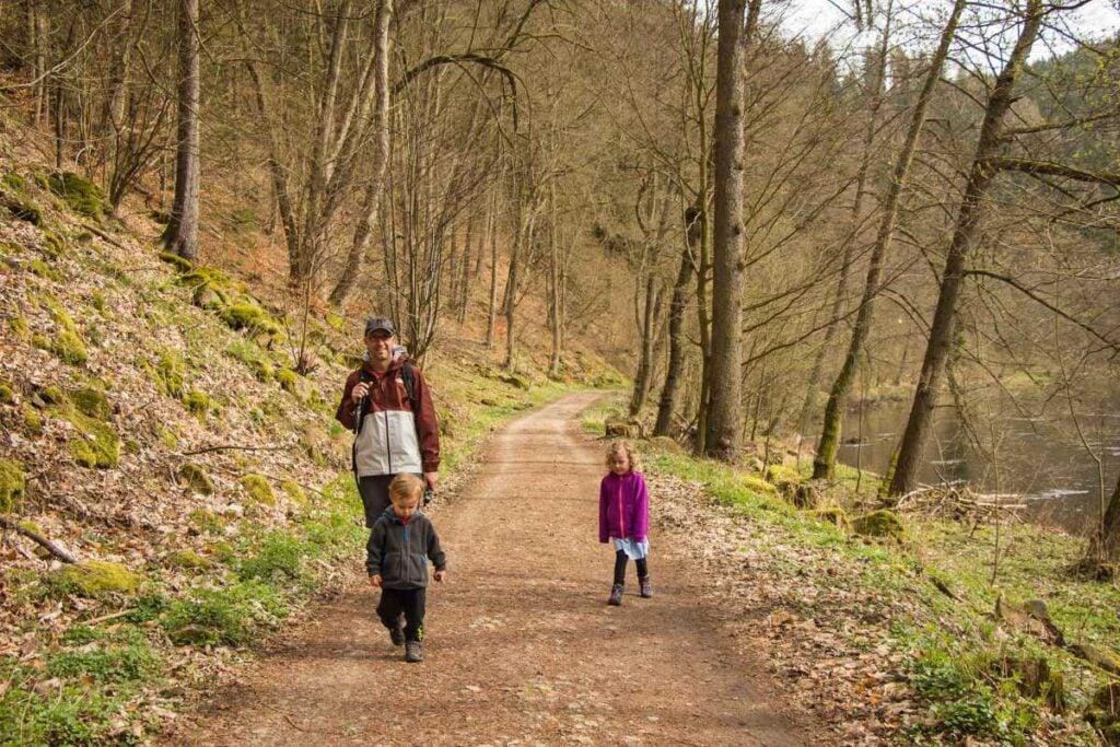 Dan Brewer, owner of the Family Can Travel blog, enjoys a family hike from Karlovy Vary to Lokey with his kids on a family vacation to the Czech Republic.