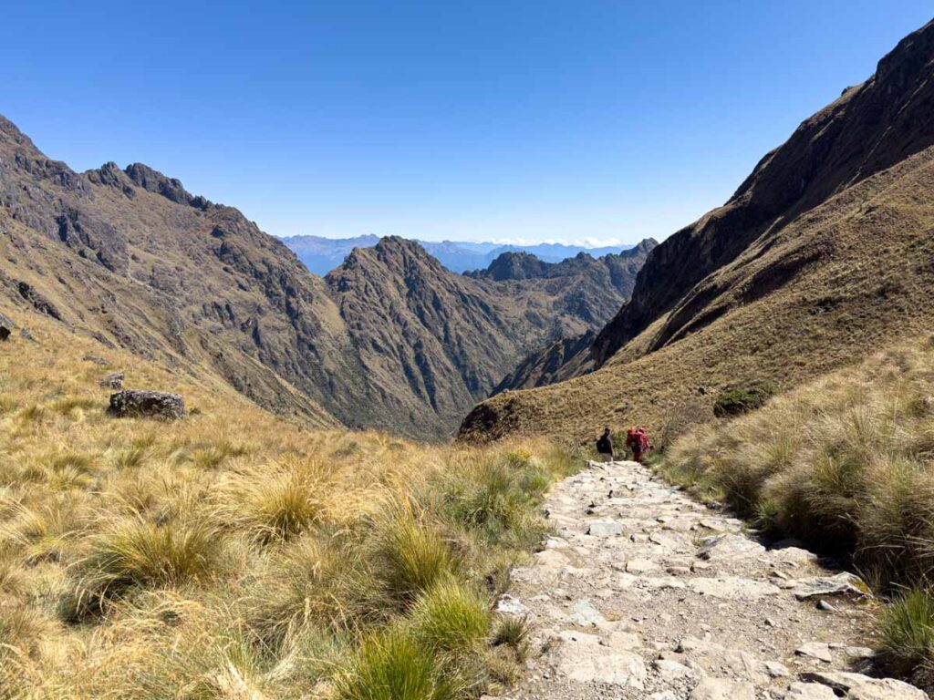 The very scenic descent from the top of Dead Woman's Pass on the Inca Trail in Peru.