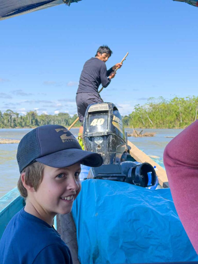 We enjoyed watching out guides navigate the shallow river water on our Manu National Park tour.