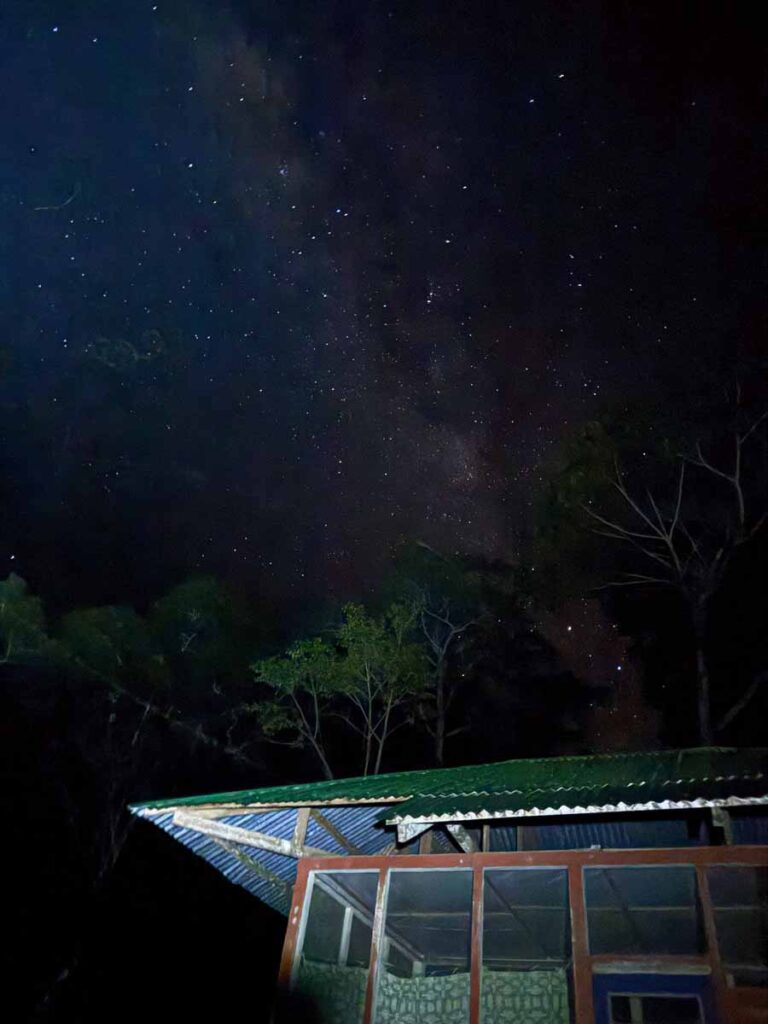 The milky way is visible at night from the Hummingbird Lodge near Manu National Park, Peru.