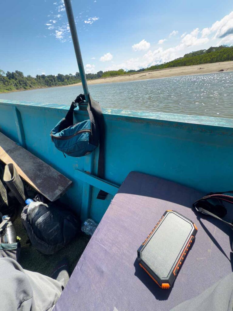 the power bank with solar recharging capabilities on our family tour to the Amazon jungle in Peru.