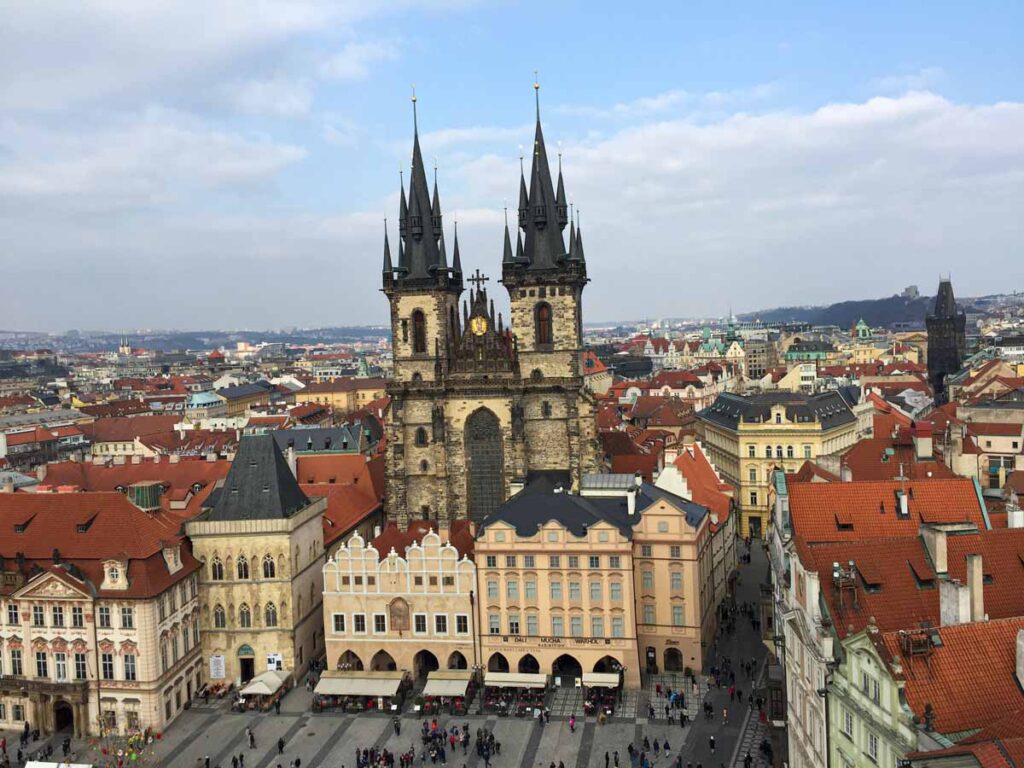 a view of Old Town Prague from the Old Town Hall Tower.
