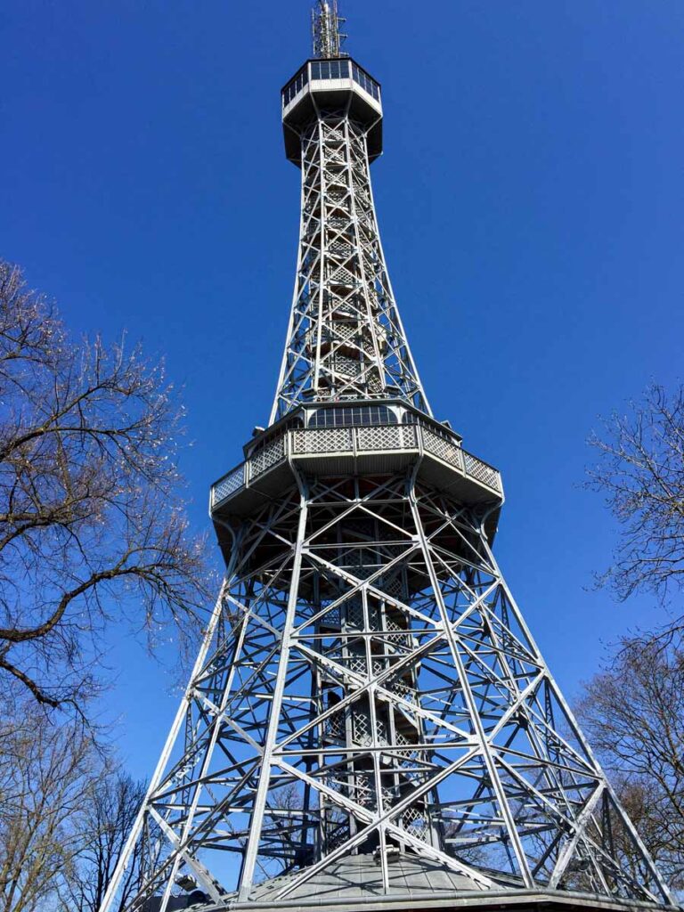 a mini Eiffel Tower replica in Petrin Park in Prague, Czech Republic.