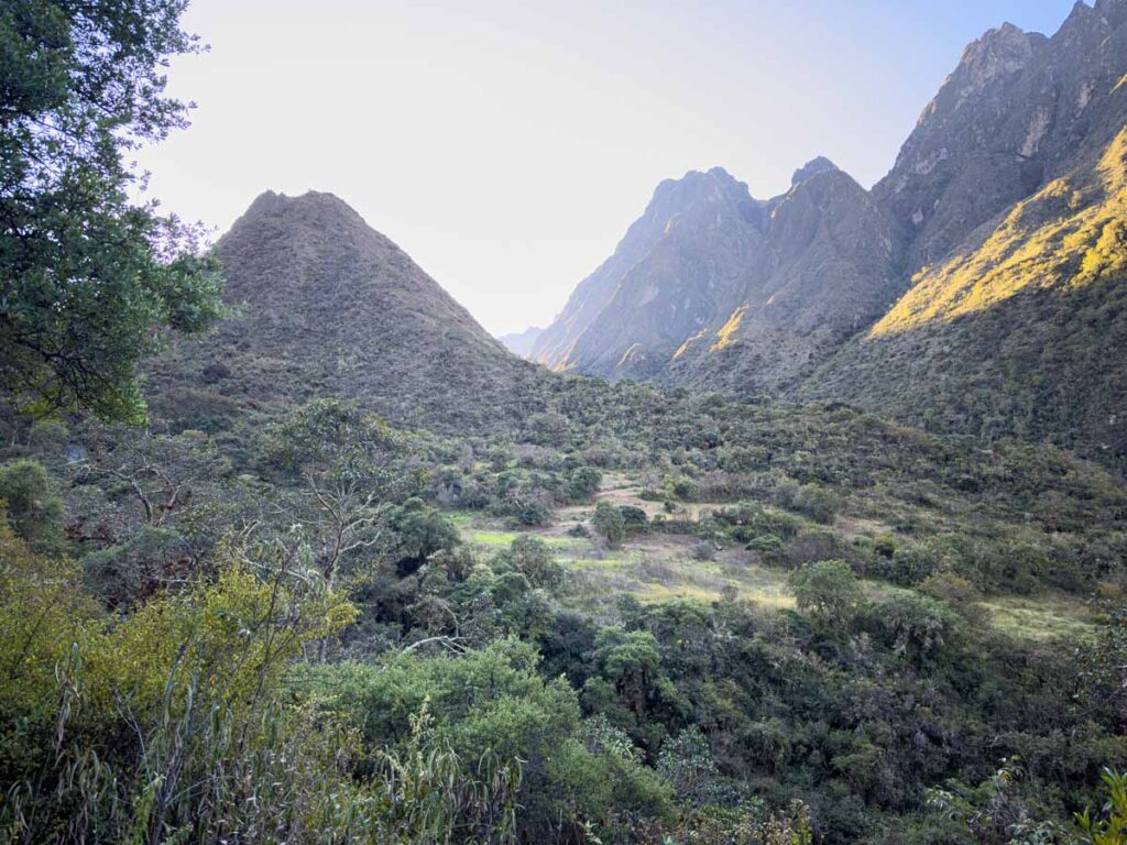 The mountains along the Inca Trail looks beautiful in the fading light at the end of Day 1.