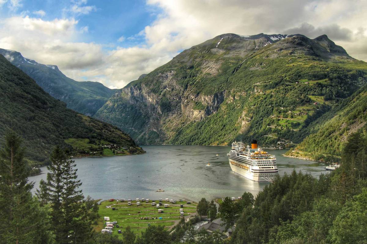 The views of Geirangerfjord from the viewing platform of the Geiranger waterfall hike.