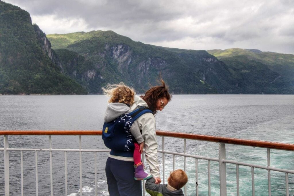 Celine Brewer, owner of the Family Can Travel blog, rides the Hurtigruten ferry to spend two days in Geiranger with kids.