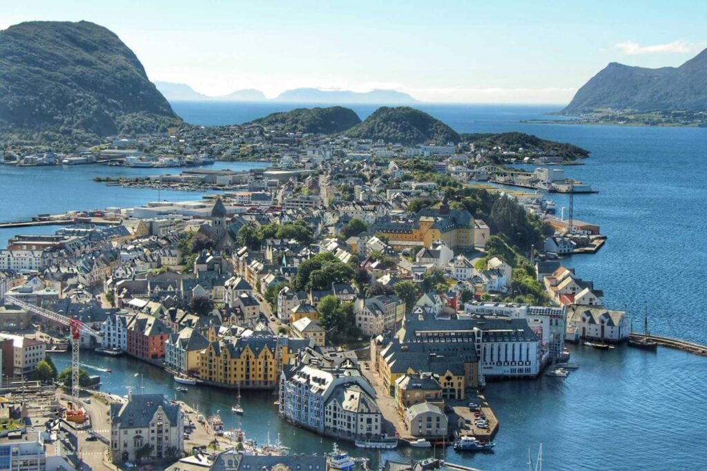 The famous view of Alesund from the Aksla viewpoint - one of the most popular things to do with kids in Alesund.