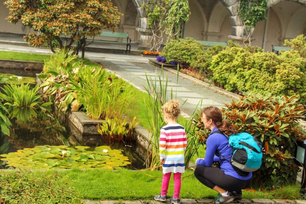 Celine Brewer and her daughter visit the Botanical Gardens in Bergen, Norway.