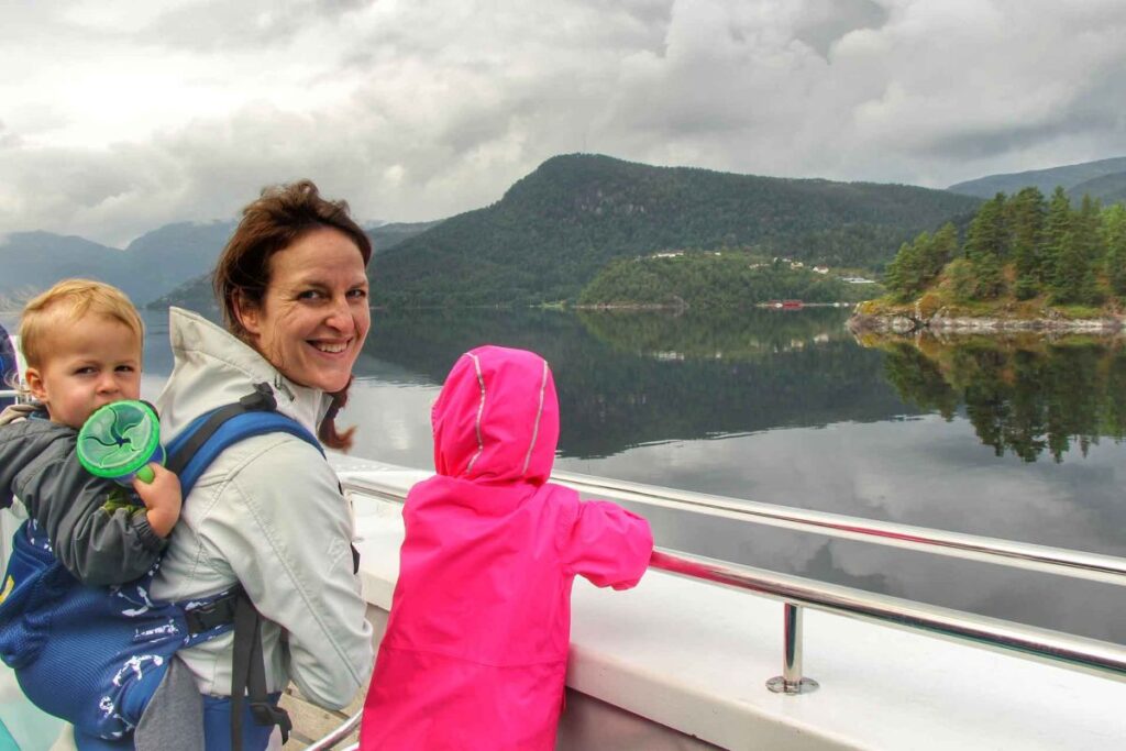 Celine Brewer enjoys a fjord tour with her kids while on a family vacation to Bergen, Norway.