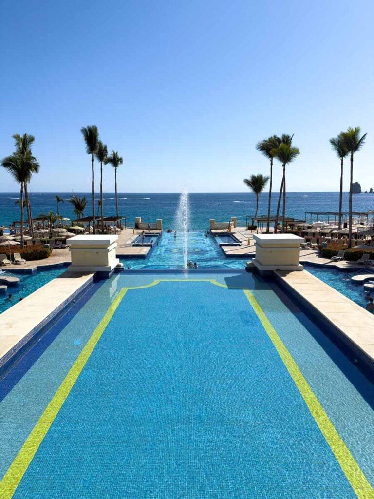Two of the many swimming pools at the Riu Palace Cabo San Lucas resort.