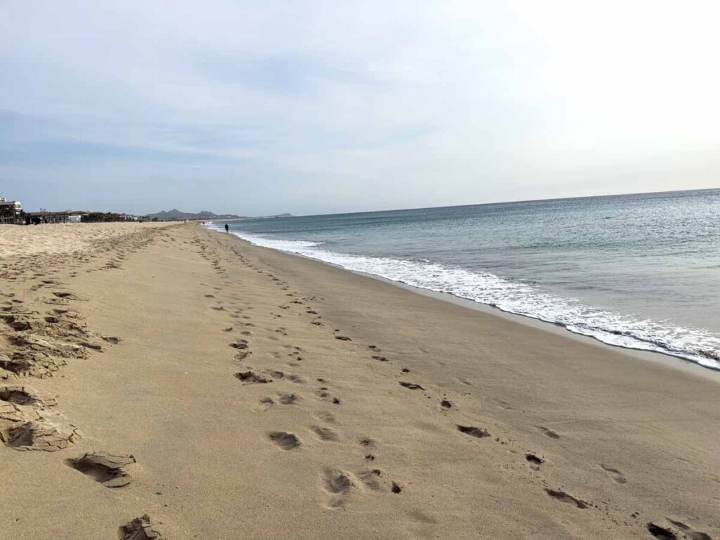Footprints in the sand on Playa Hotelera in San Jose del Cabo, Mexico.