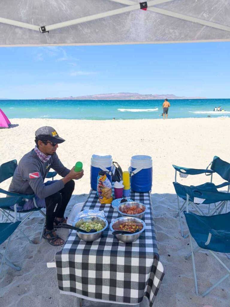 a ceveche picnic lunch at Playa el Tecolote in La Paz, Mexico.