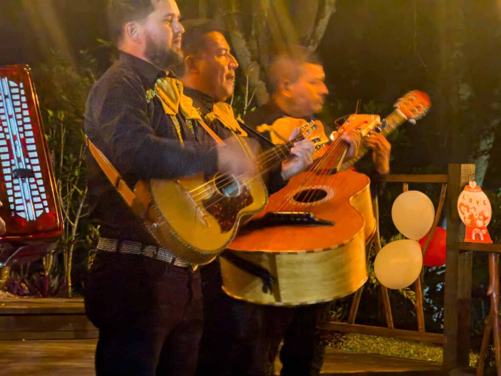 a mariachi band plays for guests of the Sweet Songs Jungle Lodge during a special Valentine's Day dinner.