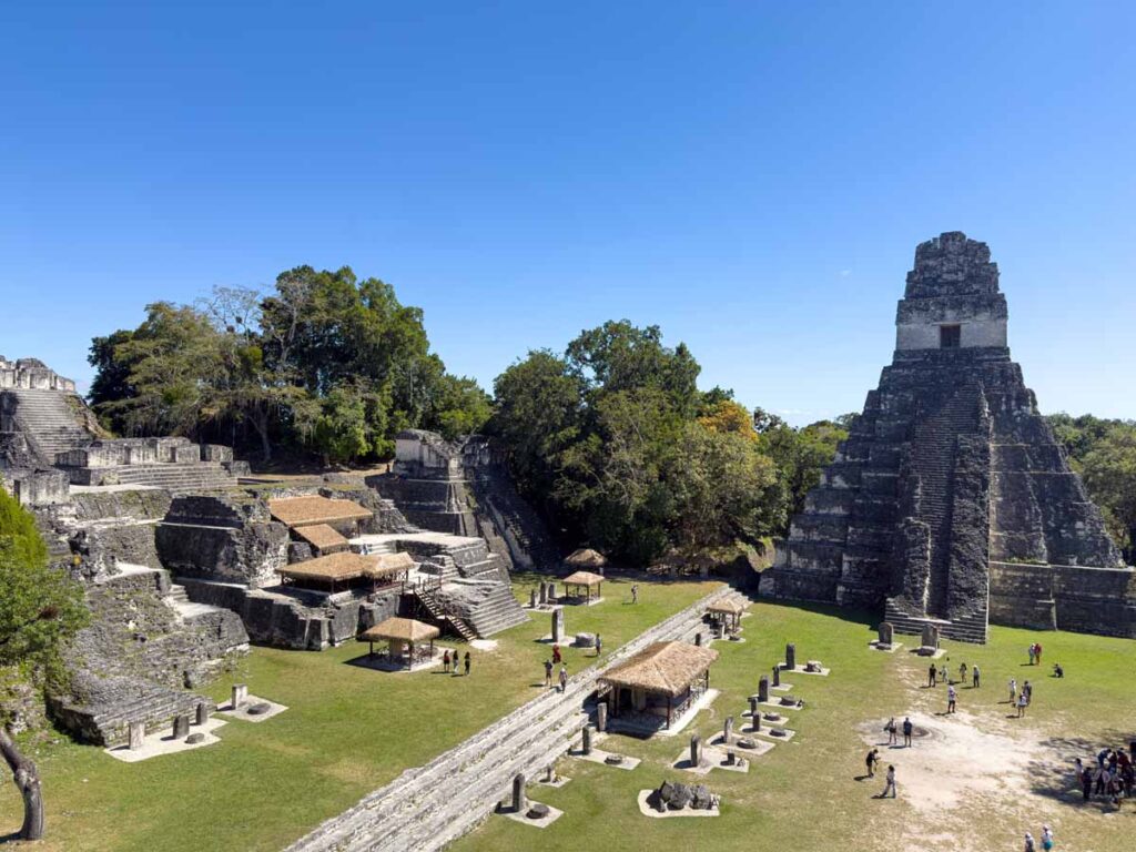 The East Plaza at the Tikal ruins in Guatemala.