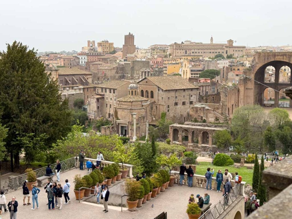 an elevated view of the Roman Forum from Palatine Hill.