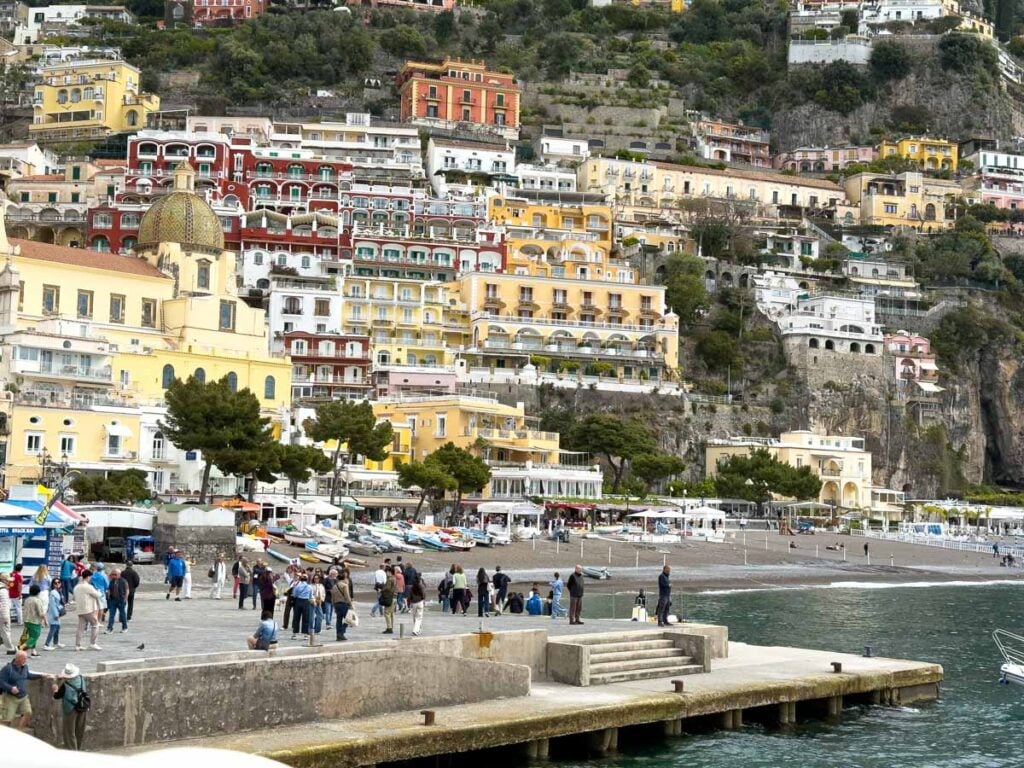 Positano, Italy seen from the ferry dock.