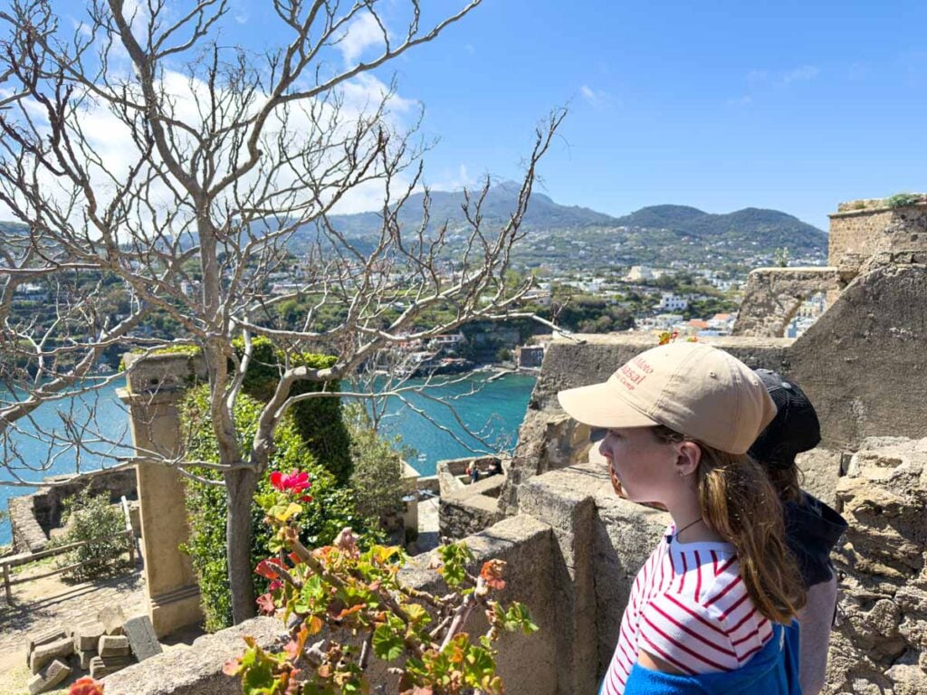 The Brewer kids enjoy views of Ischia from the Aragonese Castle.