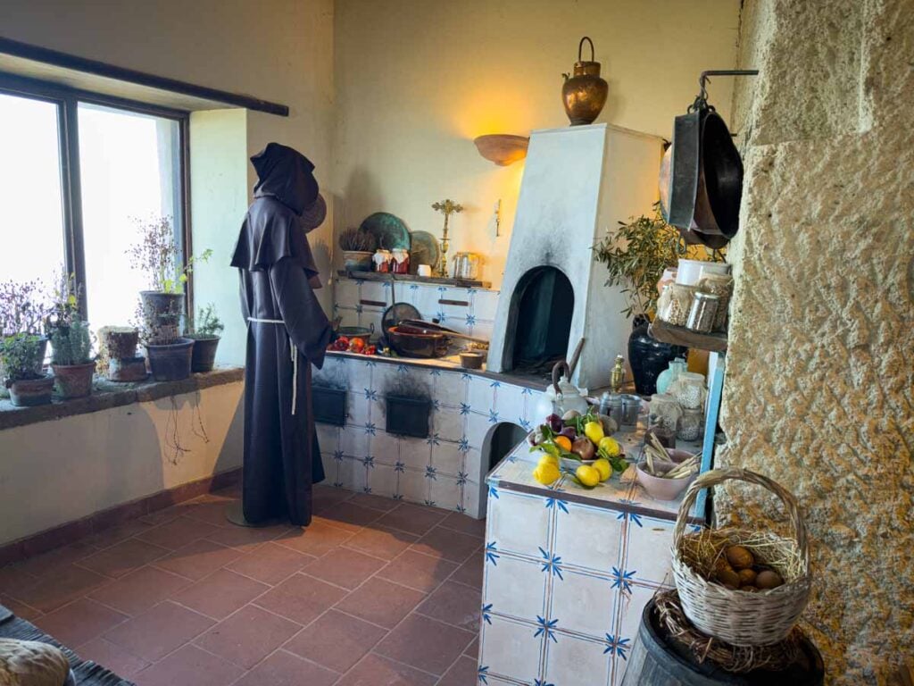 a monk mannequin in the kitchen of the Hermitage of St. Nicholas on Ischia, Italy.