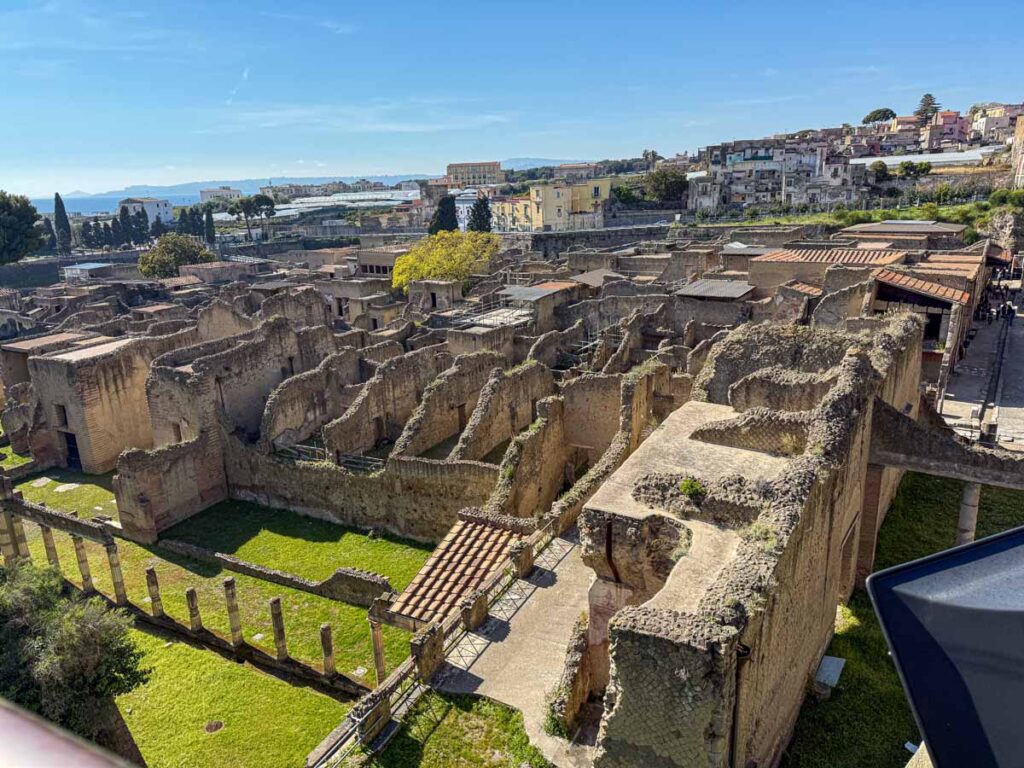 An elevated view of the Herculaneum ruins in Italy.