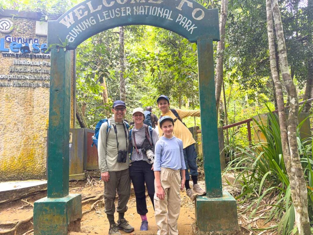 Dan and Celine Brewer, owners of the Family Can Travel blog, visit Gunung Leuser National Park with their kids during a family trip to Indonesia.