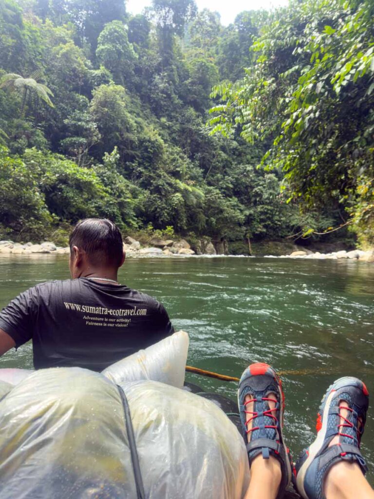 We conculded our 2-day orangutan jungle trek in Gunung Leuser National Park by river tubing back to our ecolodge in Bukit Lawang.