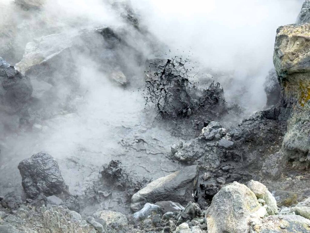 Boiling black muddy water at Crater 4 in the Jaboi Geothermal Area on Pulau Weh, Indonesia.
