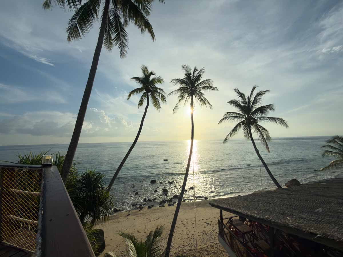 Sunrise over the oean seen from Freddies Santai Sumurtiga, on Pulau Weh, Indonesia.