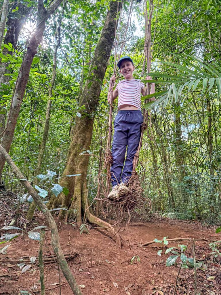 One of the Brewer kids swings on a vine in the jungles of Bali, Indonesia.