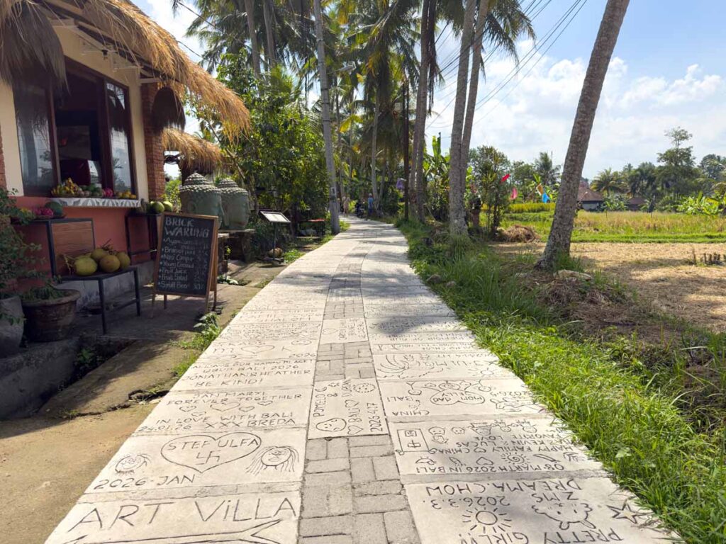 Personalized paving stones along the Kajeng Rice Field Walk in Ubud, Indonesia.