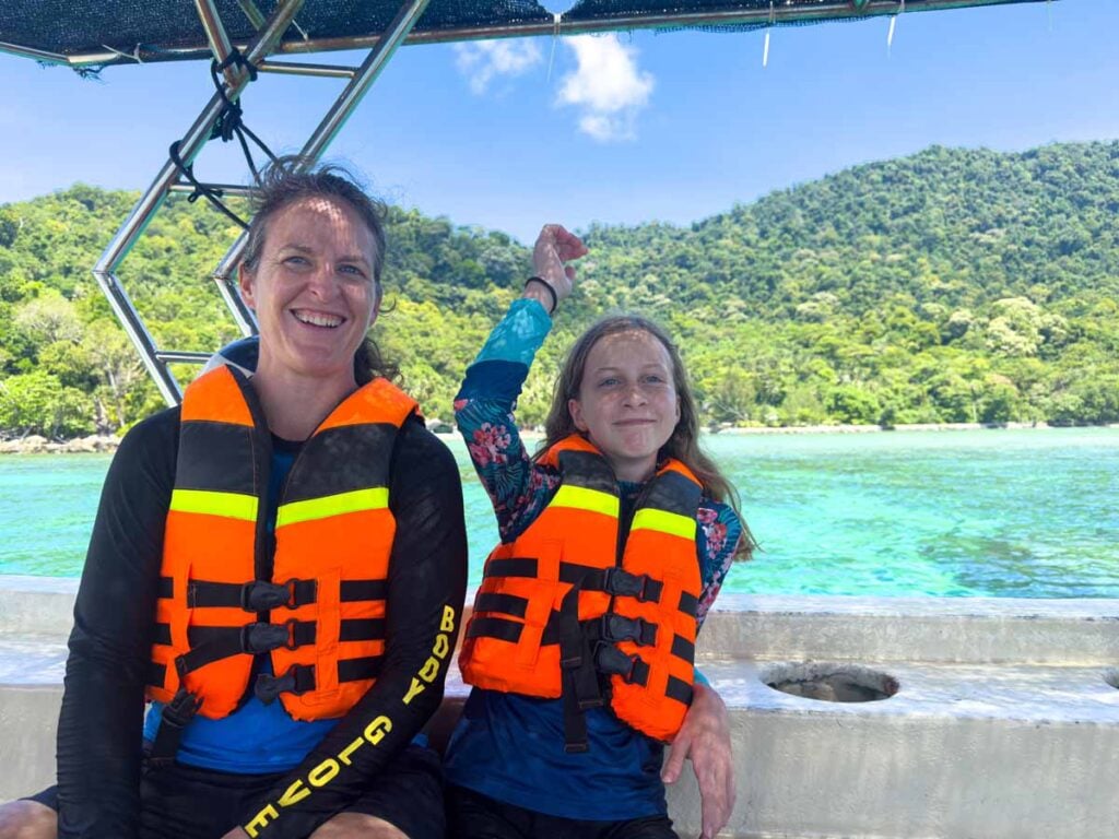 Celine Brewer and her daughter enjoy a snorkeling tour in Pulau Weh, Indonesia. 