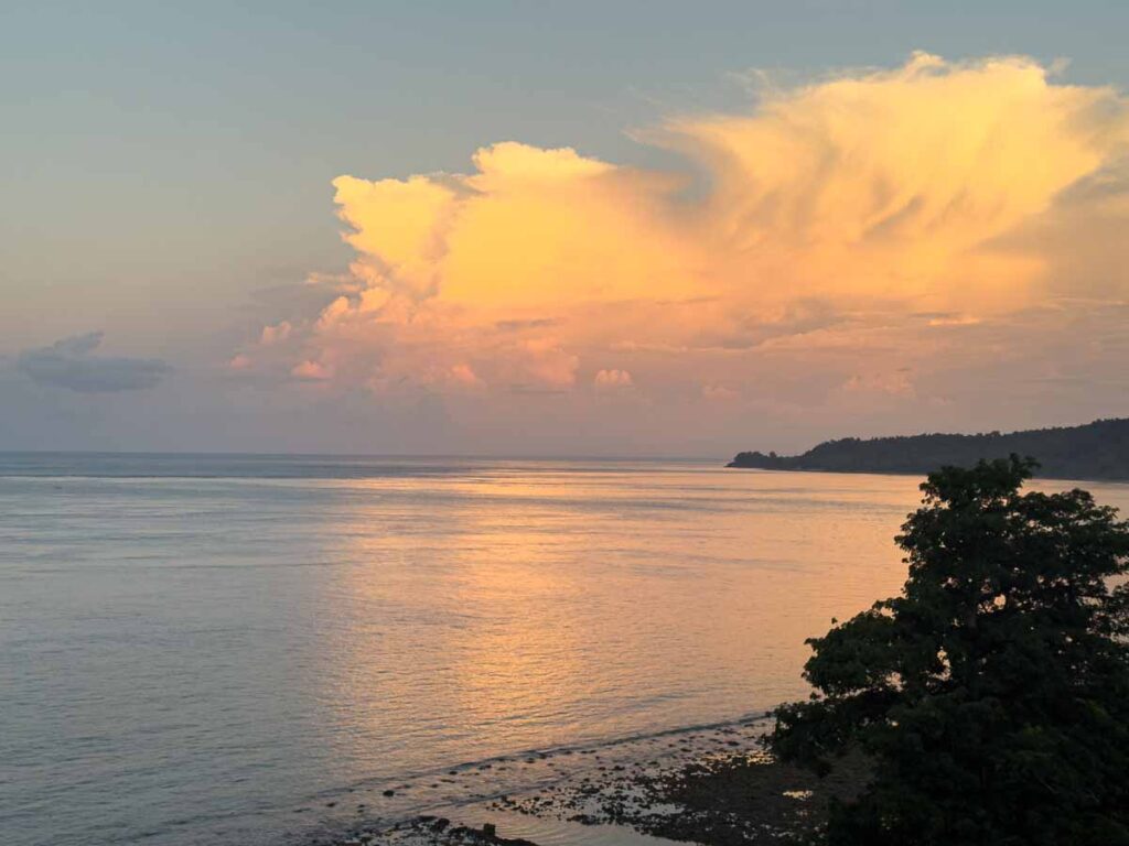 Sunset over the ocean seen from the Orbit restaurant in Pulau Weh.
