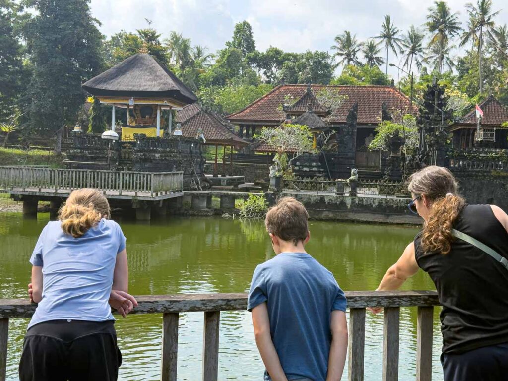 Celine Brewer and her kids visit a water temple at the end of their family-friendly biking tour in Bali.